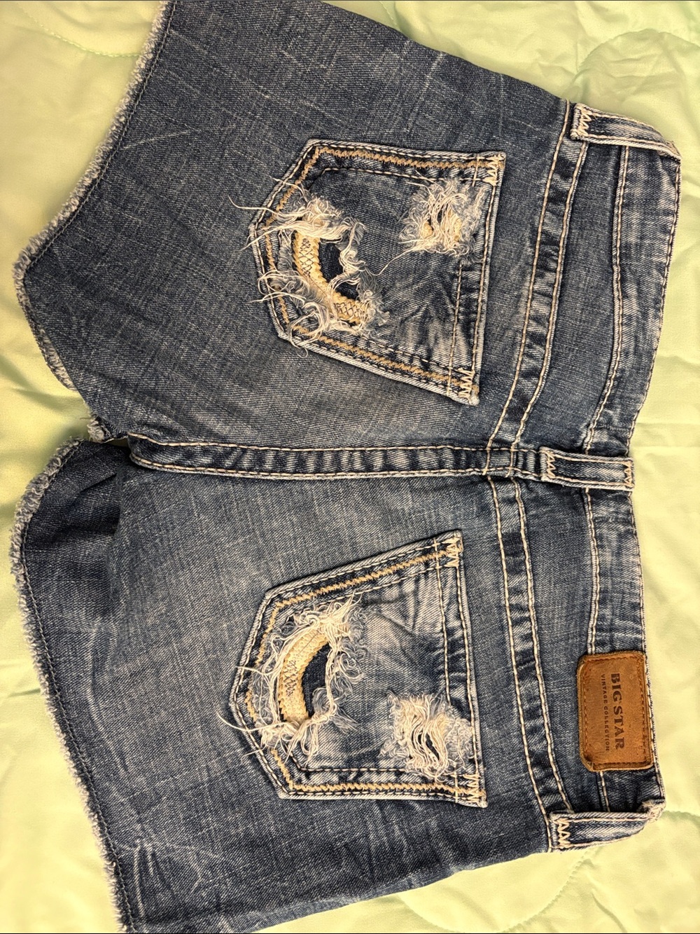 Big Star Distressed Cropped Denim Shorts - Blue